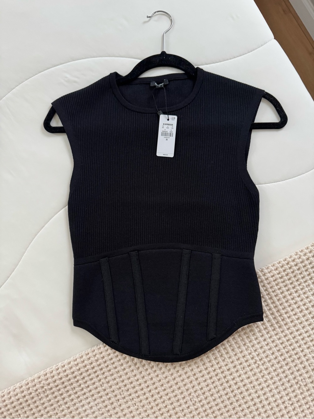 NWT Express Black Ribbed Corset Waist Cap Sleeve Top - XS